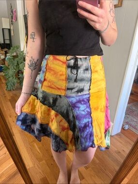Source Unknown Multicolor Tie-Dye Patchwork Circle Skirt